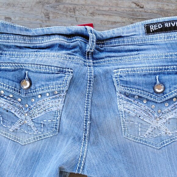 Red Rivet Women's Rhinestone Low Rise Jeans - Picture 5 of 7